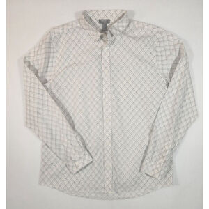 Men's FOREVER 21 White & Black Plaid Lighgweight Casual Button Down Shirt L